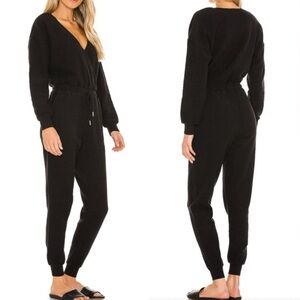L*Space Black Coastin' Jumpsuit Ribbed Long Sleeve Black Size Large L